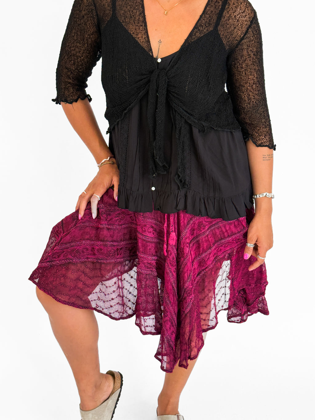 Mila Stonewash Hanky Skirt in Magenta