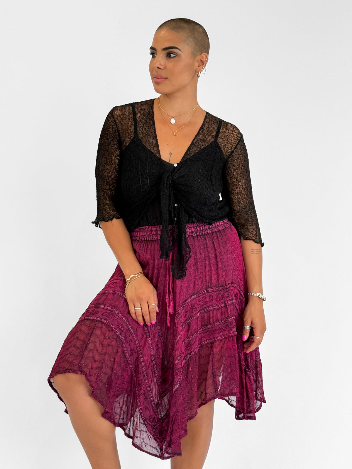 Mila Stonewash Hanky Skirt in Magenta