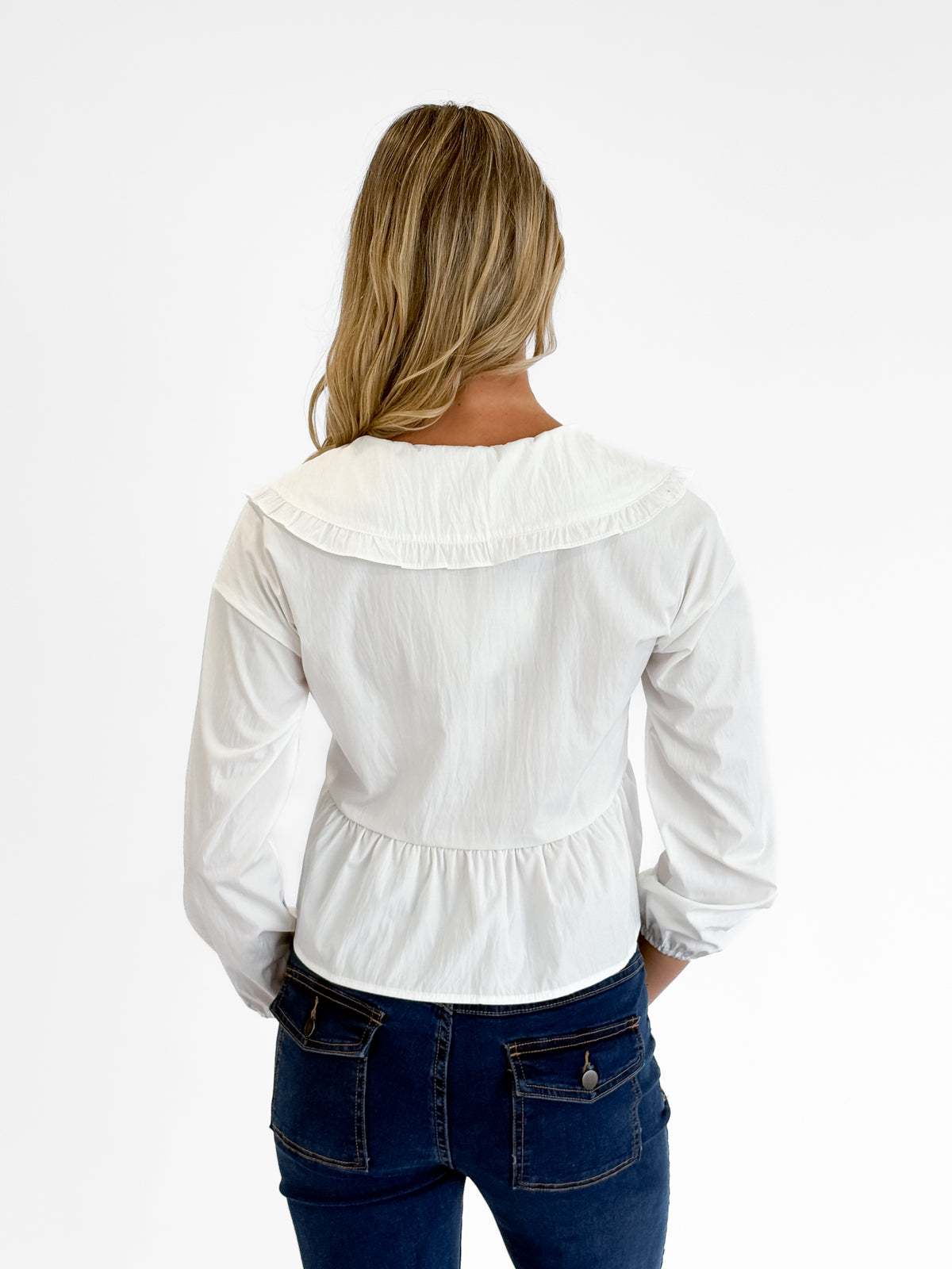 Prairie Long Sleeve Top with Tie Front and Peter Pan Collar