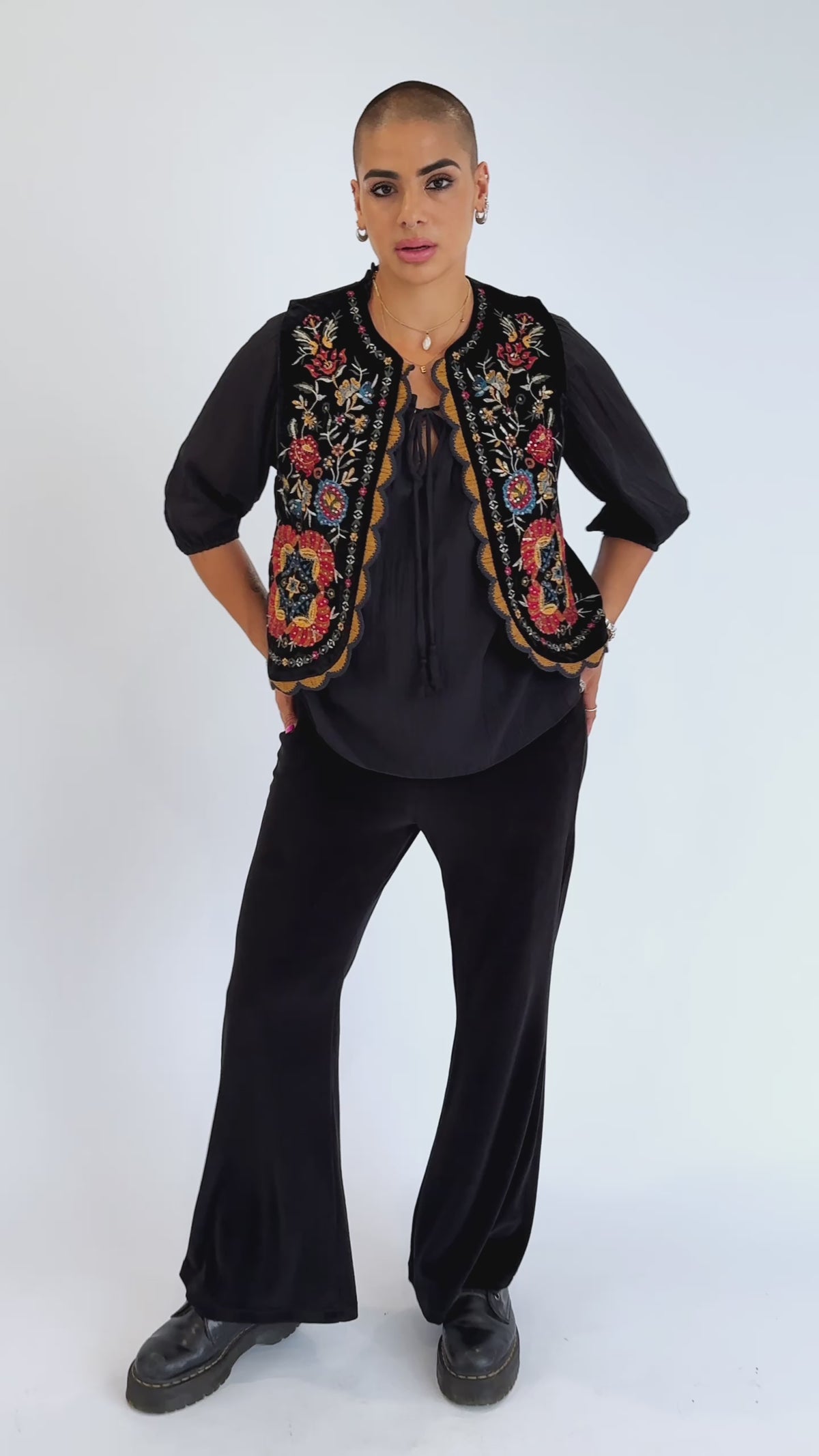 Orientique | Giza Flared Pant in Black Velvet