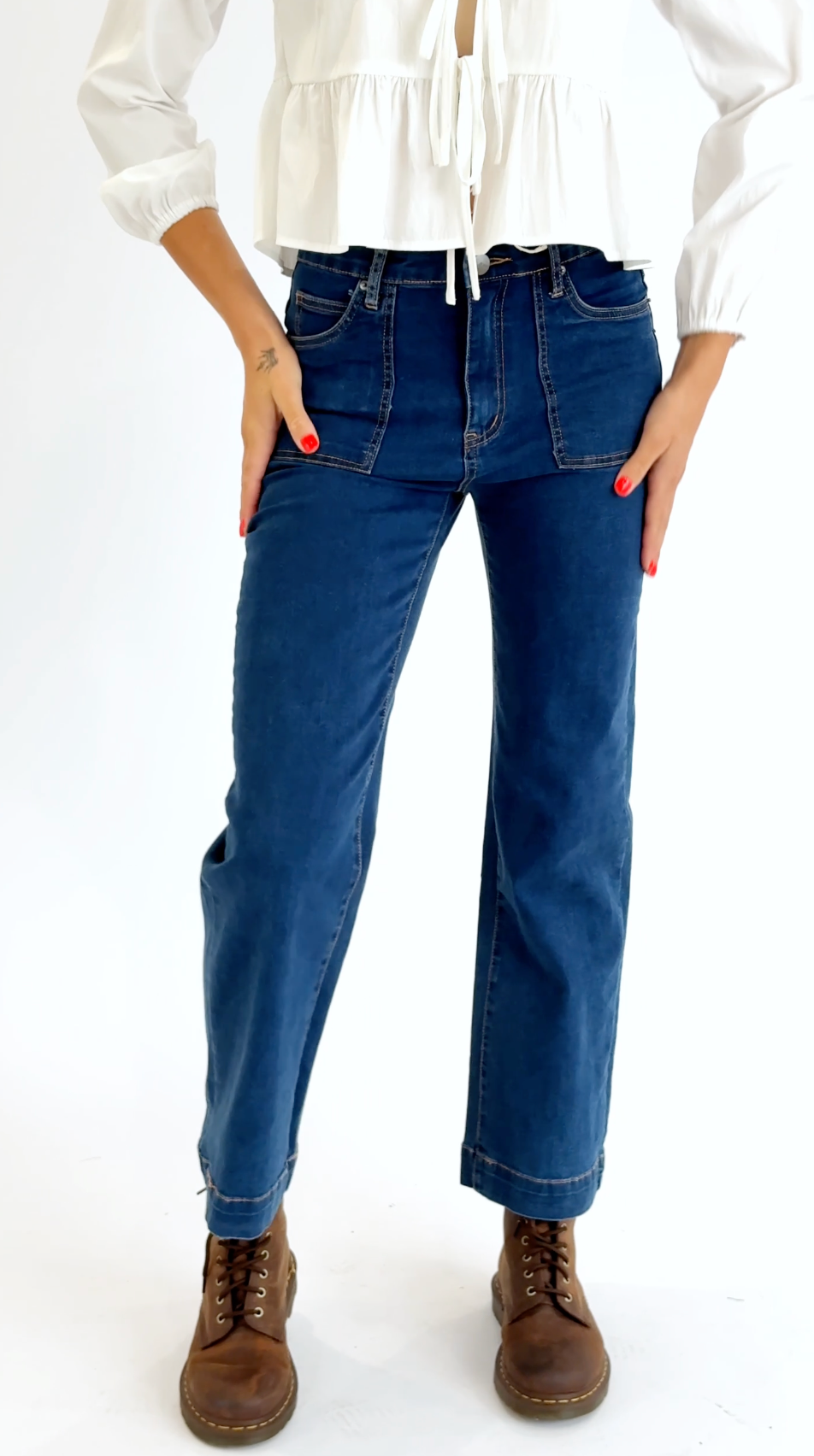 Harley High Rise Wide Leg Jeans in Mid-Blue