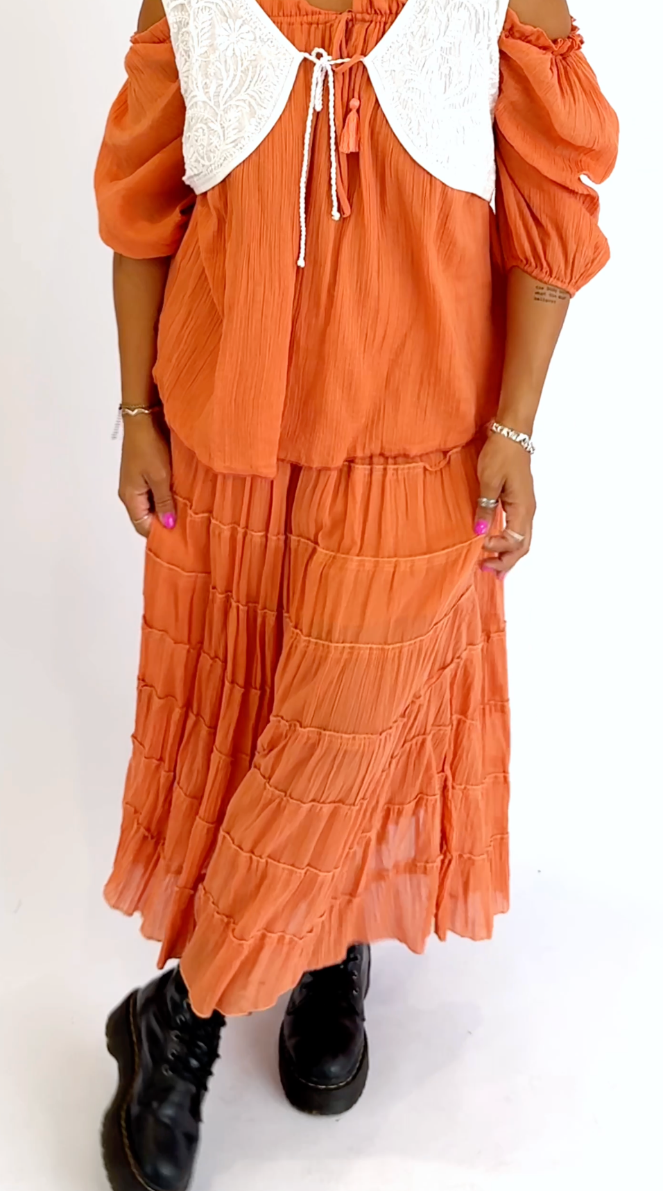 Hippy Essentials | Tiered Cotton Boho Skirt in Cinnamon