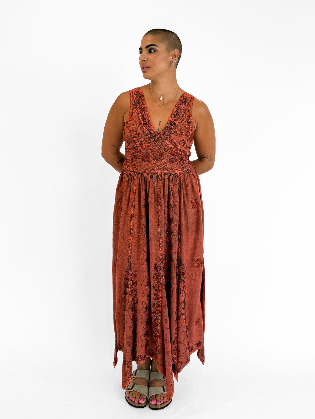 Sundara Stonewash Maxi Dress in Orange