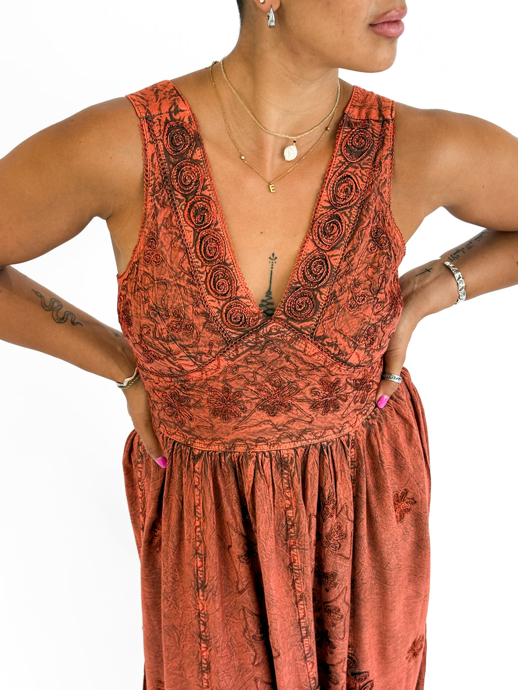 Sundara Stonewash Maxi Dress in Orange