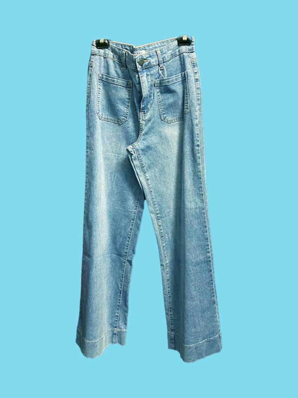 light blue denim flared jeans
