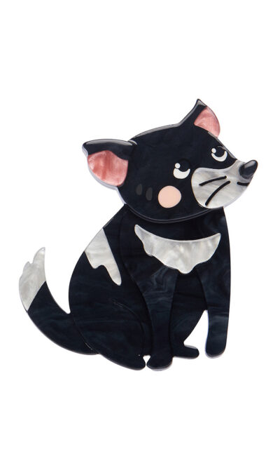 A woman's brooch depicts a Tasmanian devil.