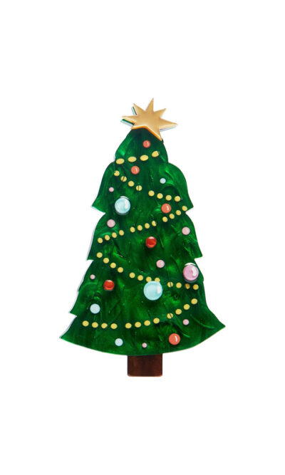 Christmas tree brooch with tinsel