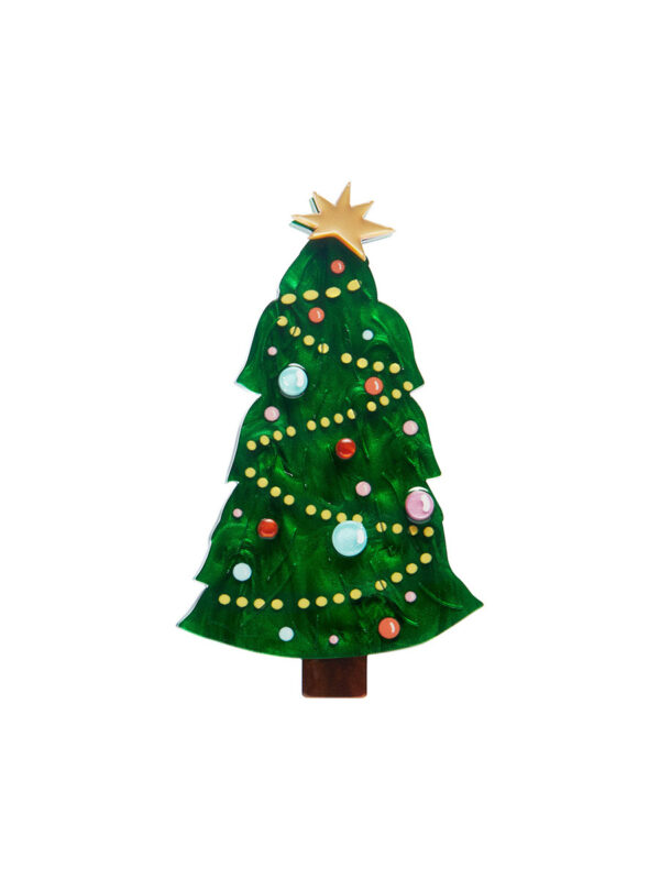 Christmas tree brooch with tinsel